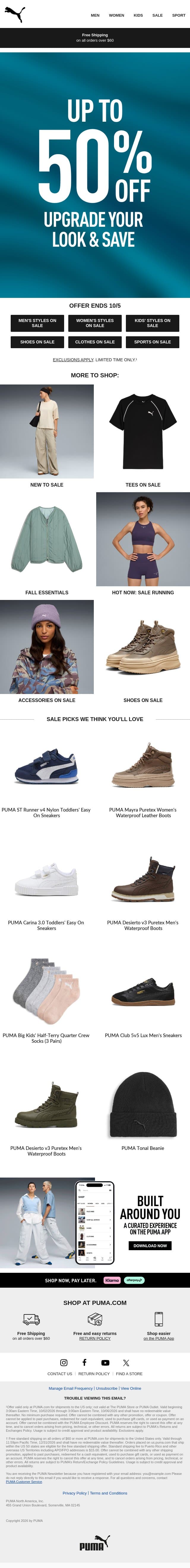 Seasonal Favorites For Up to 50% Less email from Puma screenshot