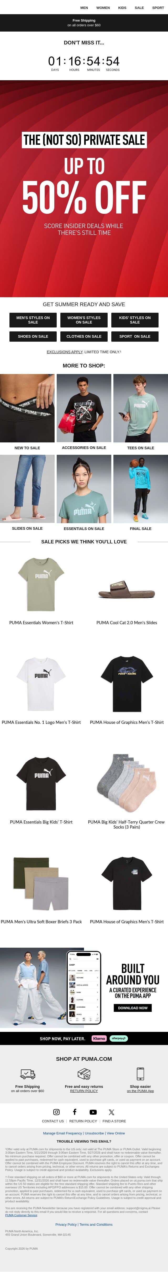 Don't Miss Out on Up to 50% Off email from Puma screenshot