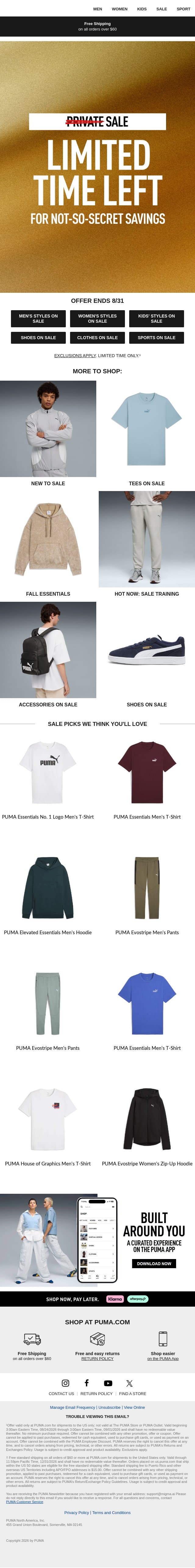 Private Sale: Up to 50% Savings email from Puma screenshot