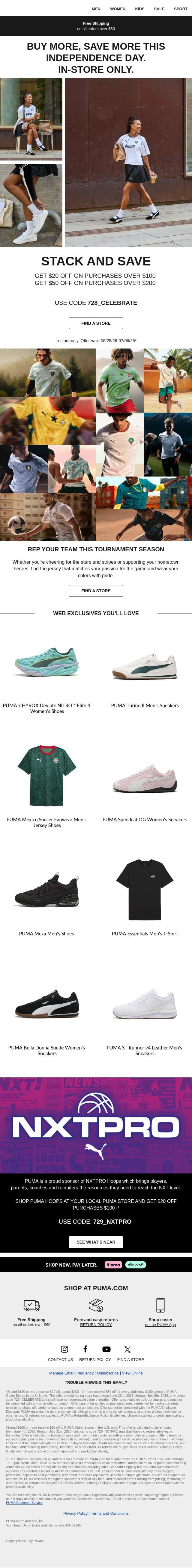 4th of July Savings email from Puma screenshot