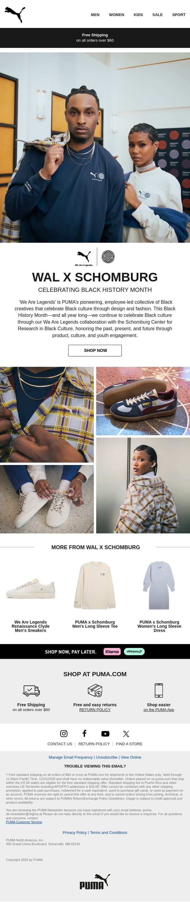 Celebrate with WAL x SCHOMBURG email from Puma screenshot