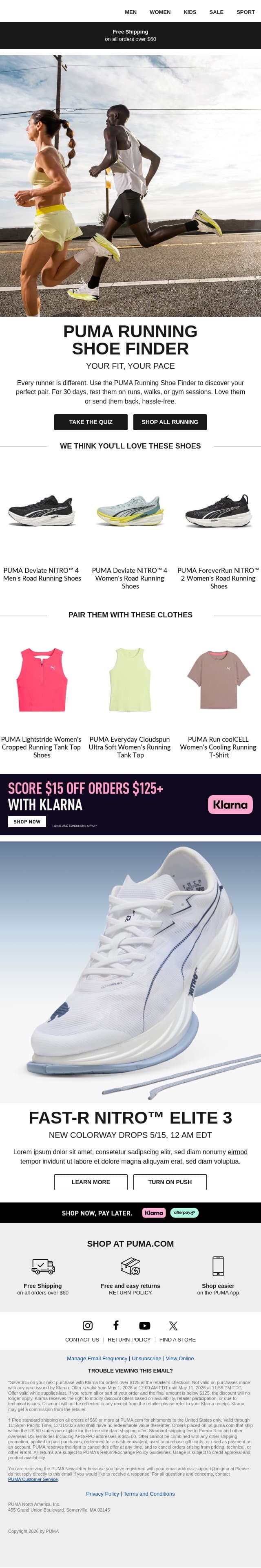 Running Shoe Finder email from Puma screenshot