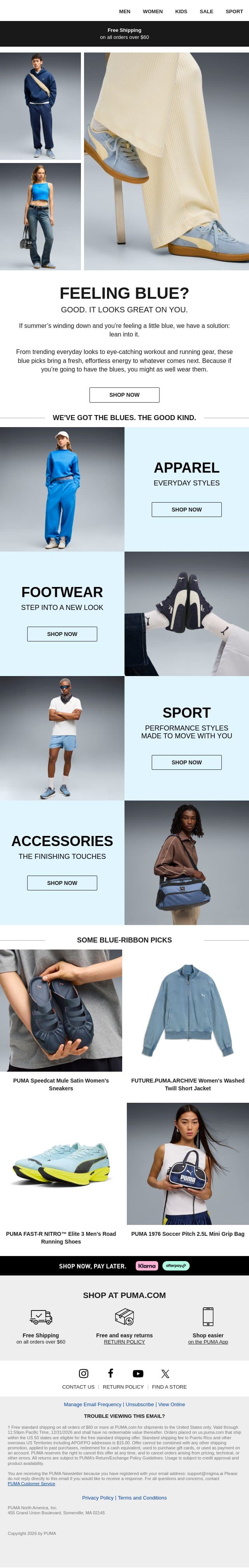 Blue Looks Good on You. email from Puma screenshot