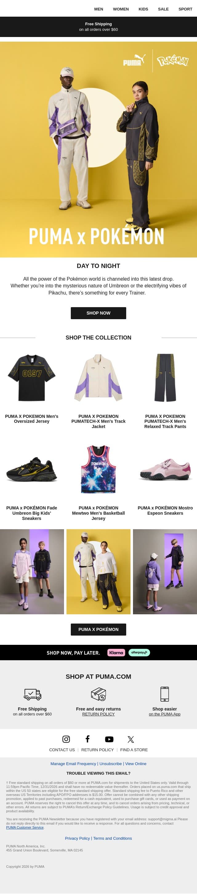Day to Night With PUMA x POKÉMON email from Puma screenshot