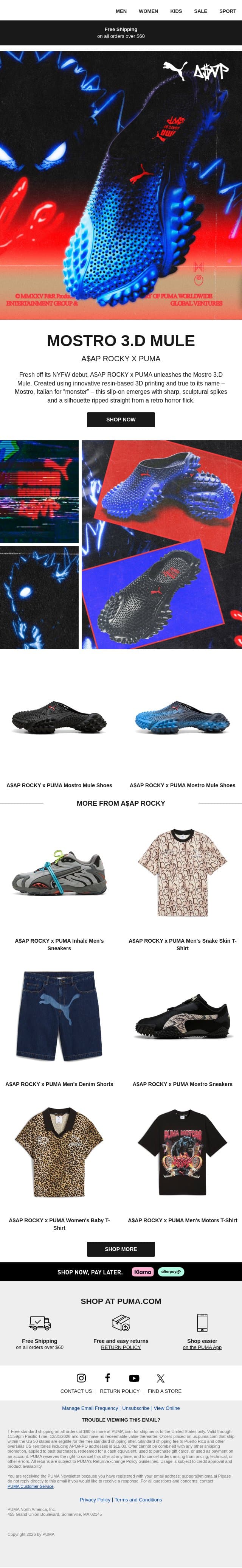 A$AP ROCKY x PUMA: Mostro 3.D Mule email from Puma screenshot