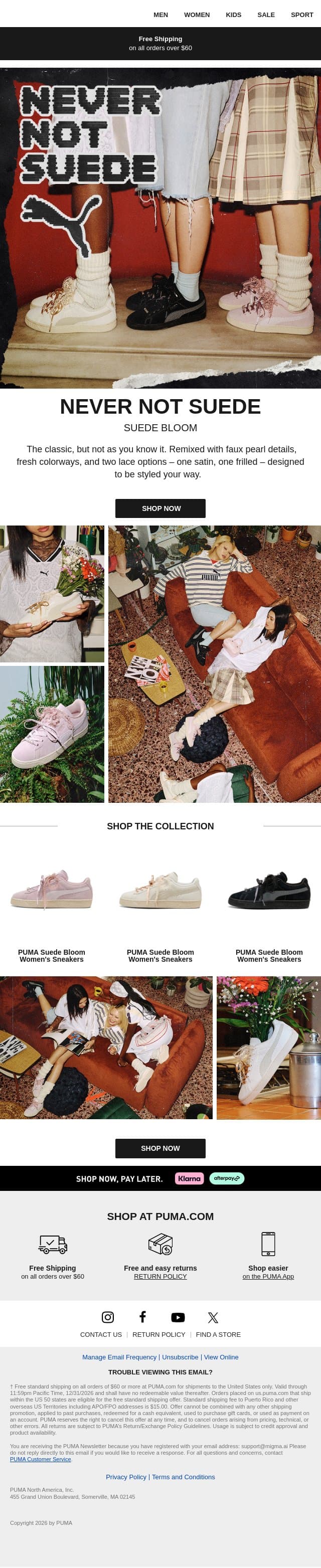 Suede Bloom: Never Not Suede email from Puma screenshot