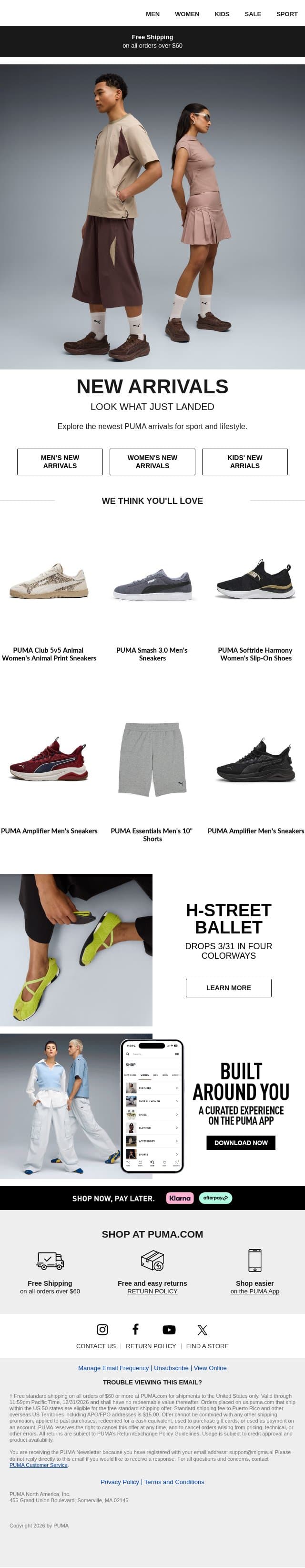 New Arrivals Are Here email from Puma screenshot