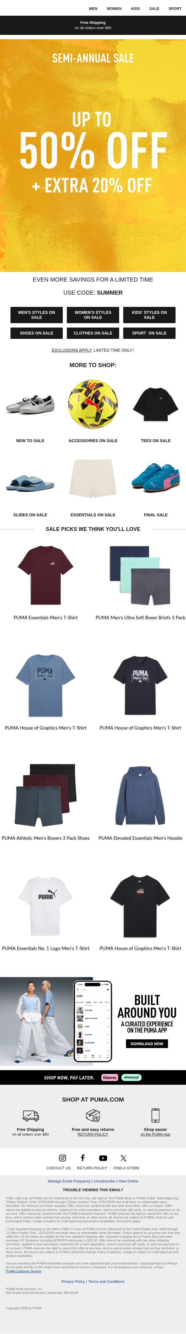 Up to 50% Off + Extra 20% email from Puma screenshot