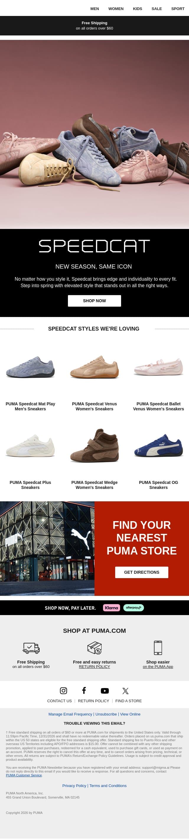 Step Into Spring with Speedcat email from Puma screenshot