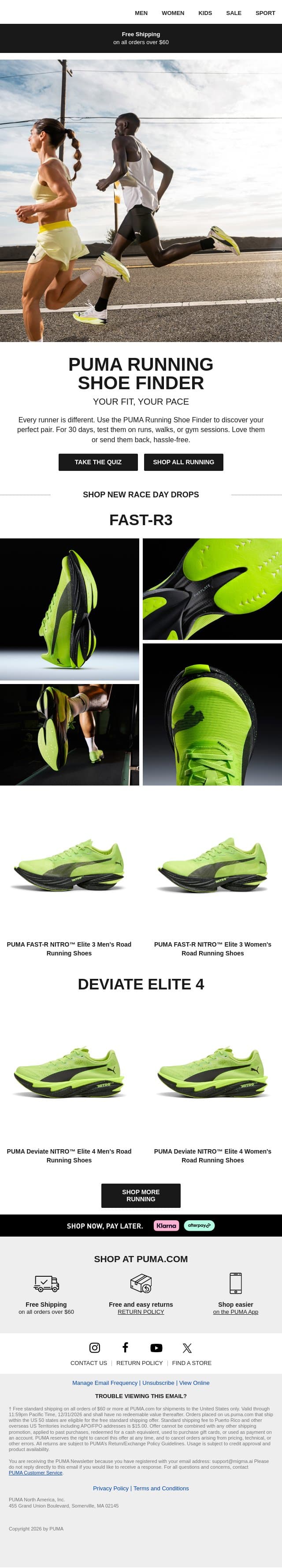 Find Your Perfect Running Shoes email from Puma screenshot