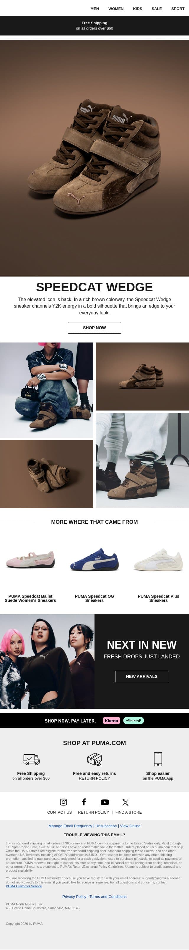 The Speedcat Wedge Is Back email from Puma screenshot
