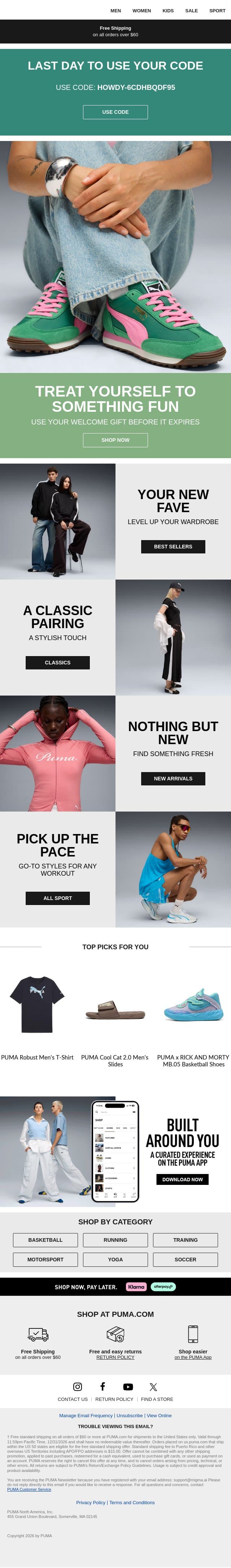 Last Call, Adam! ⏰ Use Your 20% Off Now! email from Puma screenshot