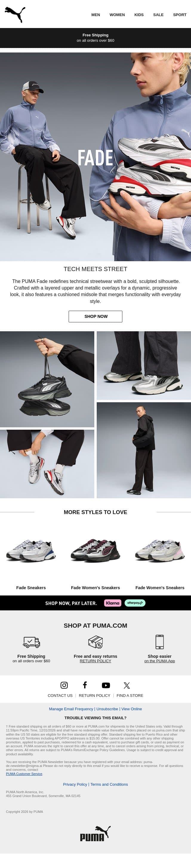 Fade Has Arrived email from Puma screenshot