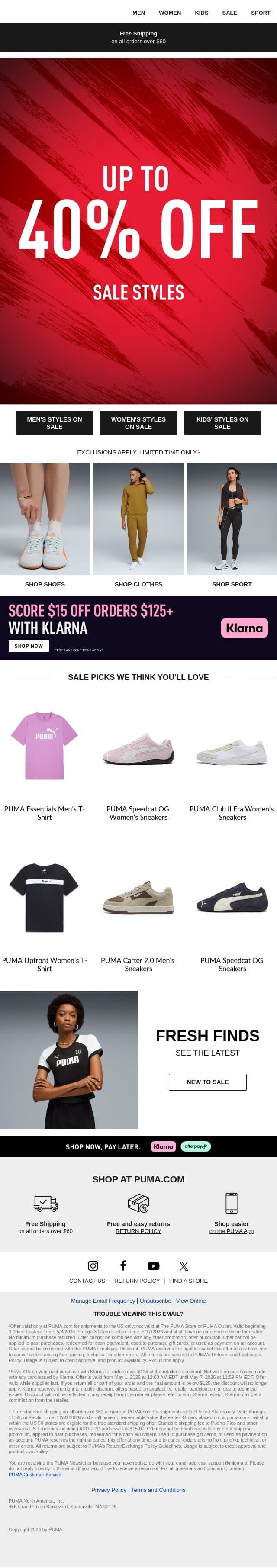 40% Off Starts Now email from Puma screenshot