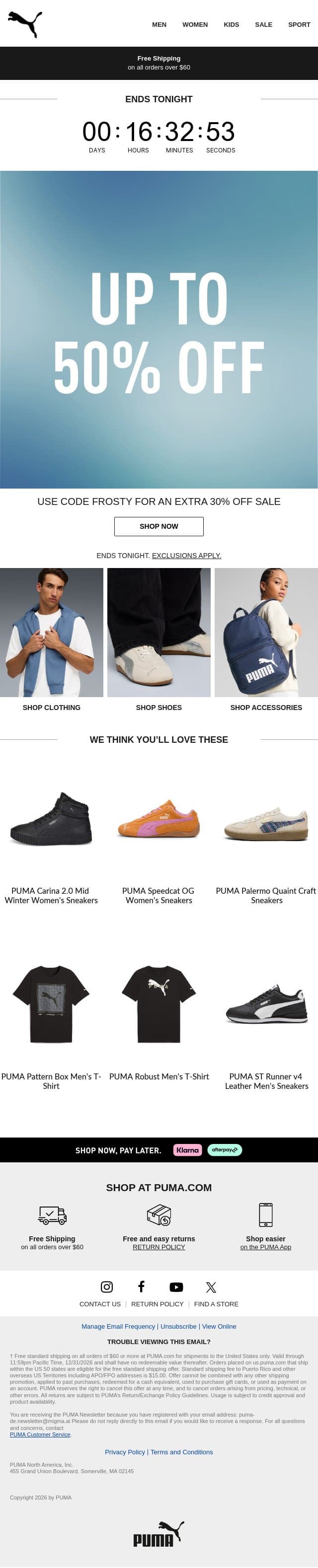 Reminder: Up to 50% Off is On email from Puma screenshot