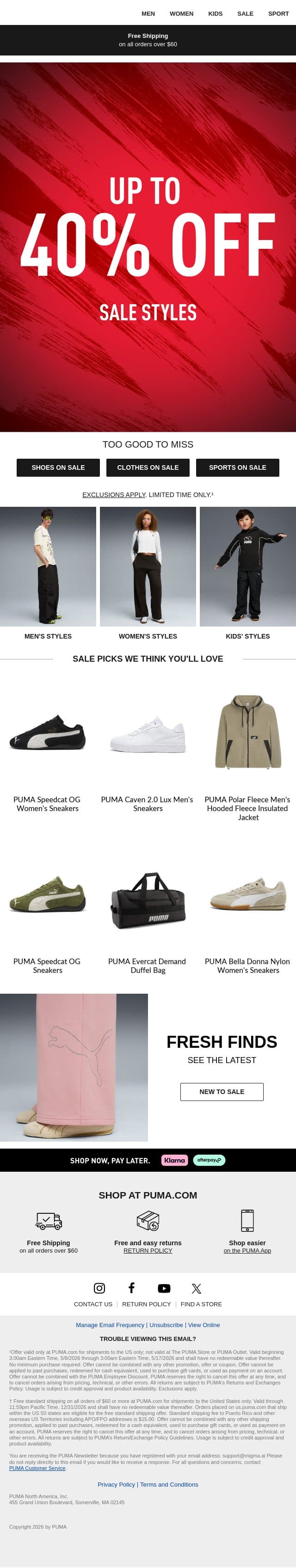 Reminder: 40% Off email from Puma screenshot