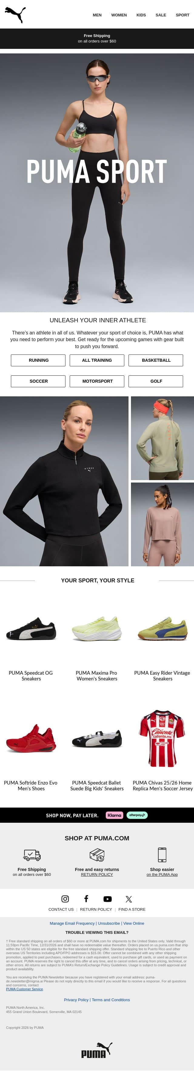 Calling All Athletes email from Puma screenshot