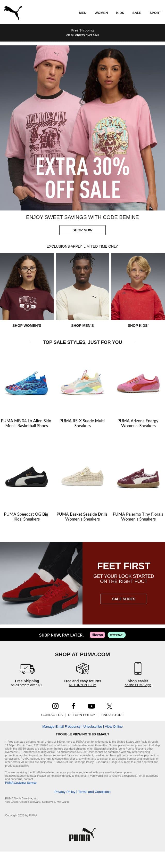 Extra 30% Off Sale Starts NOW email from Puma screenshot