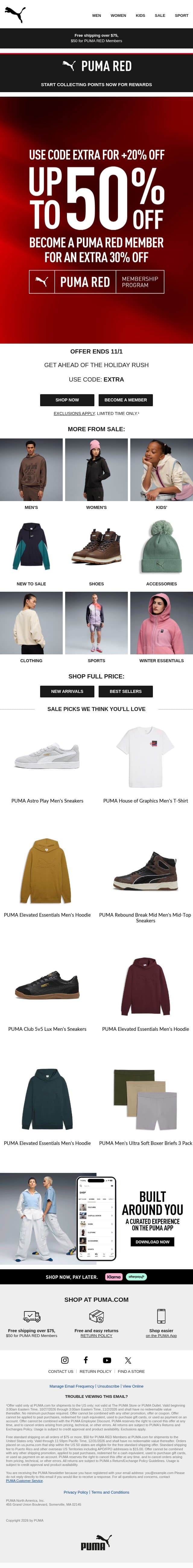 Up to 50% Off (+20% With Code EXTRA) email from Puma screenshot