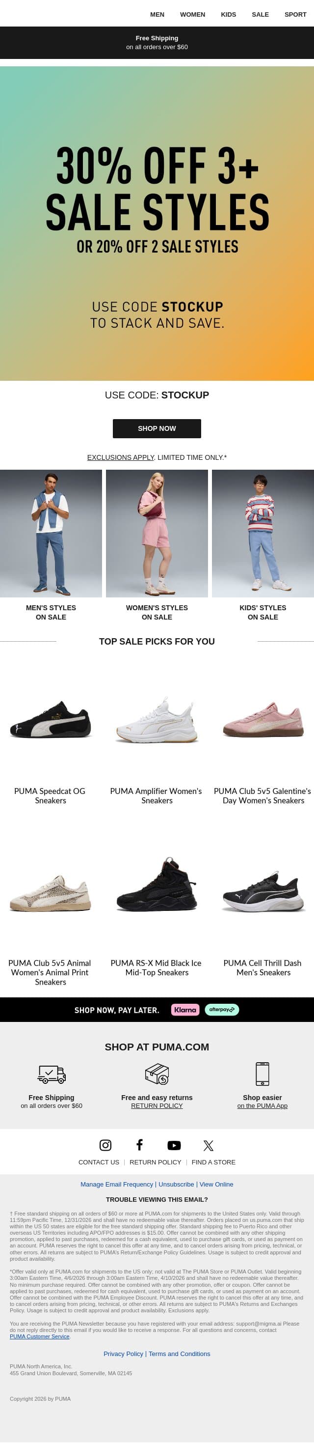 Up to 30% Off Sale Starts Now email from Puma screenshot