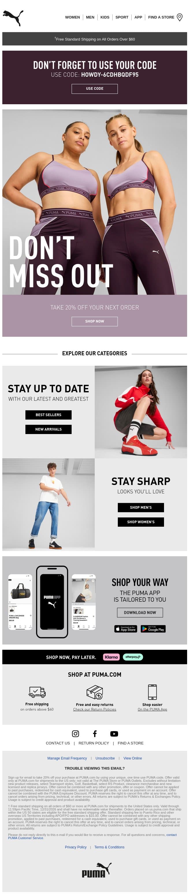 Don't Miss Out, Adam! 🎉 20% Off Awaits!! email from Puma screenshot