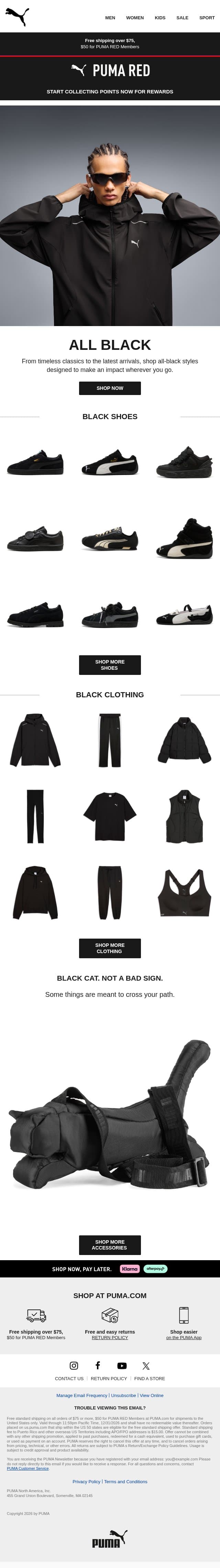 Nothing But Black email from Puma screenshot