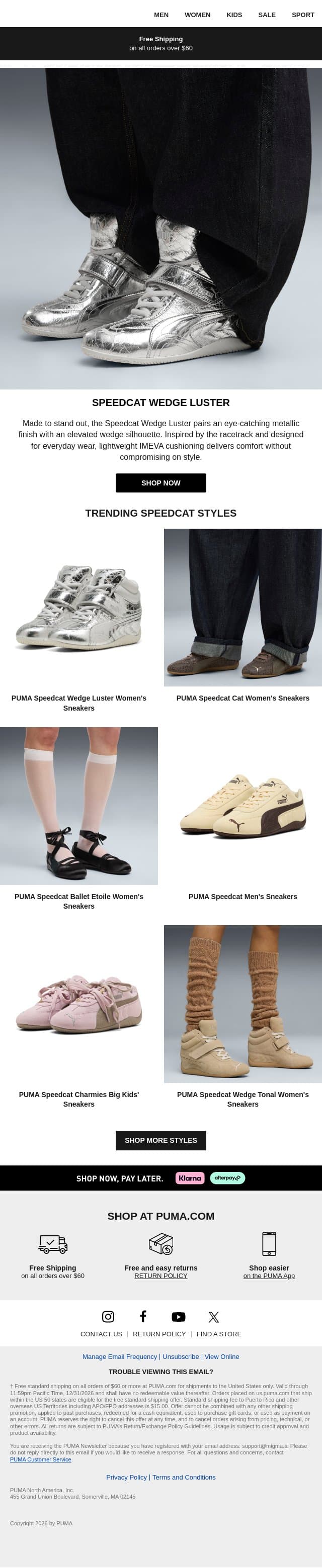 Speedcat Wedge Luster email from Puma screenshot