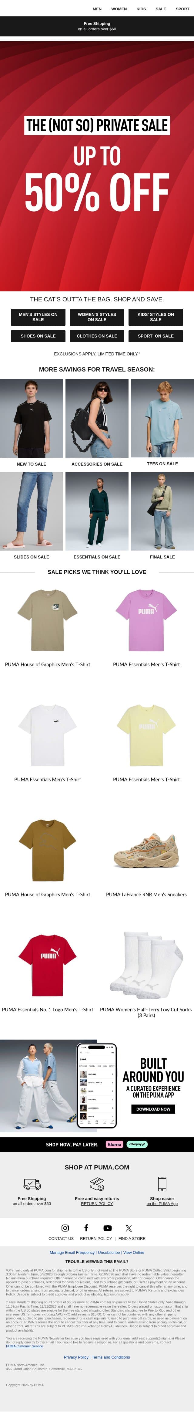Score Up to 50% Off email from Puma screenshot