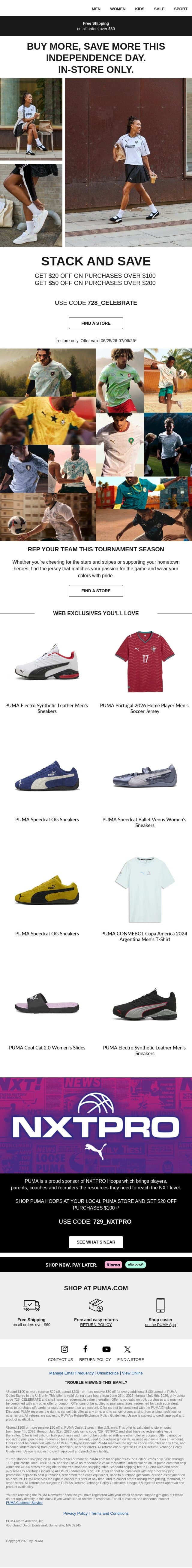 Stock Up & Save This 4th of July email from Puma screenshot
