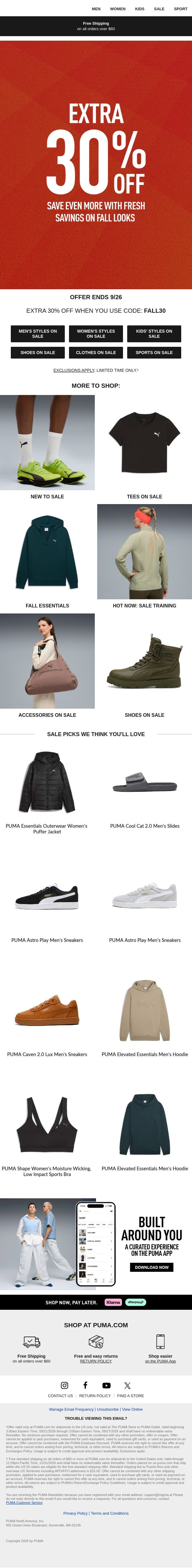 Extra 30% Off email from Puma screenshot