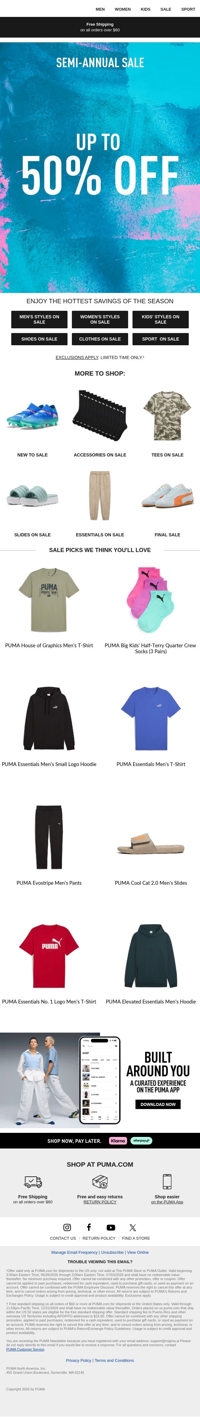 Up To 50% Off email from Puma screenshot