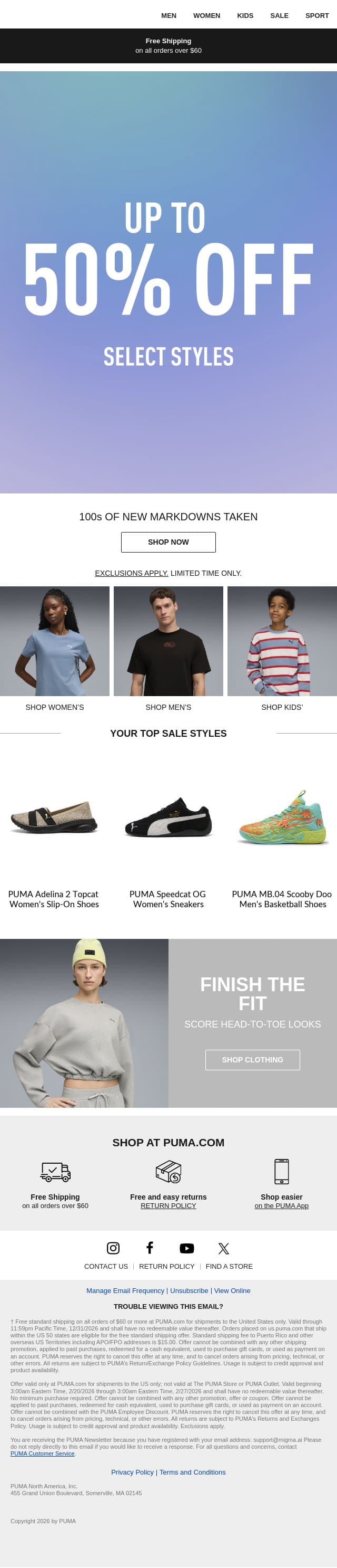 Take up to 50% Off NOW email from Puma screenshot