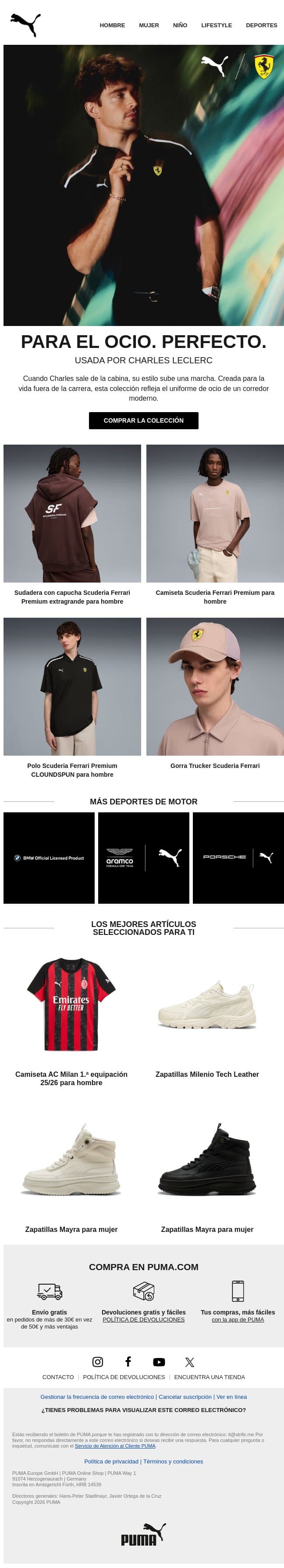 Nuevo de PUMA PARA SCUDERIA FERRARI HP email from Puma screenshot