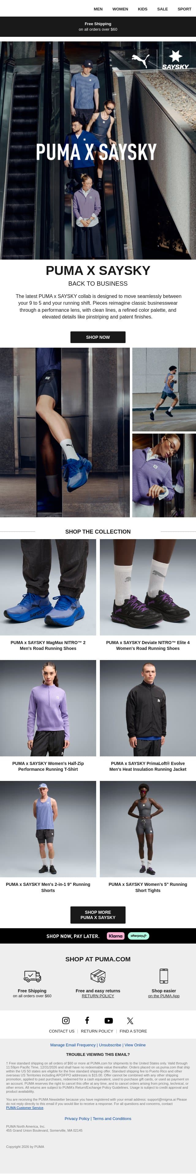 PUMA x SAYSKY Gets Back to Business email from Puma screenshot