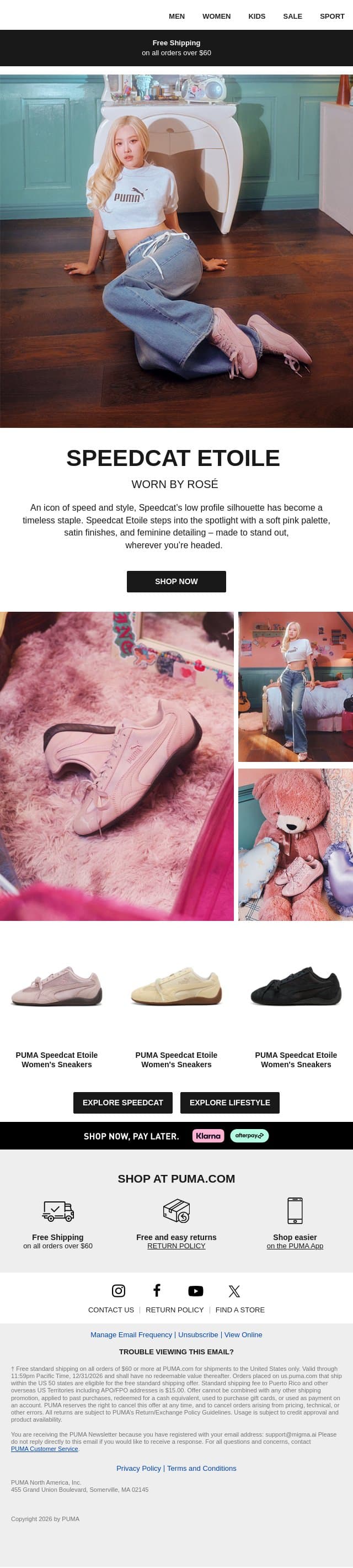 Rosé Wears Speedcat Etoile email from Puma screenshot