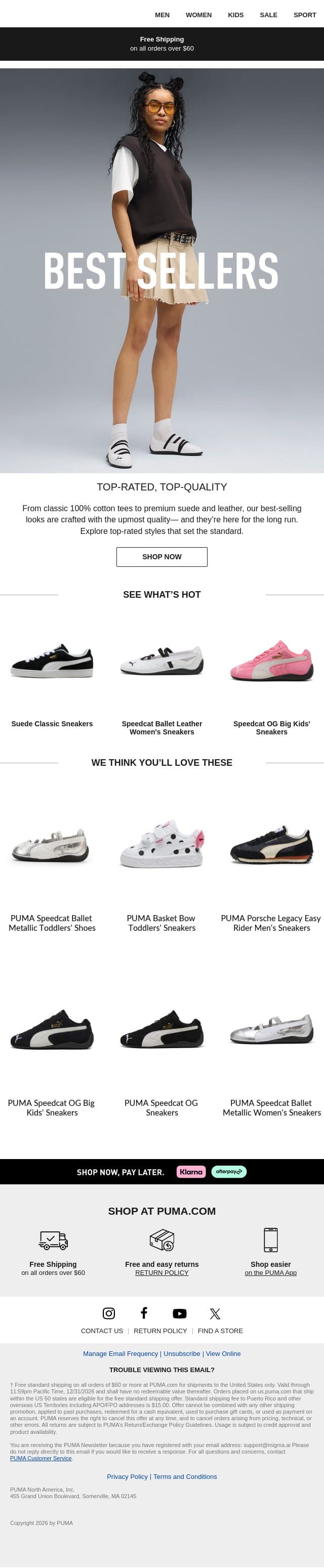 Best Sellers Set the Standard email from Puma screenshot