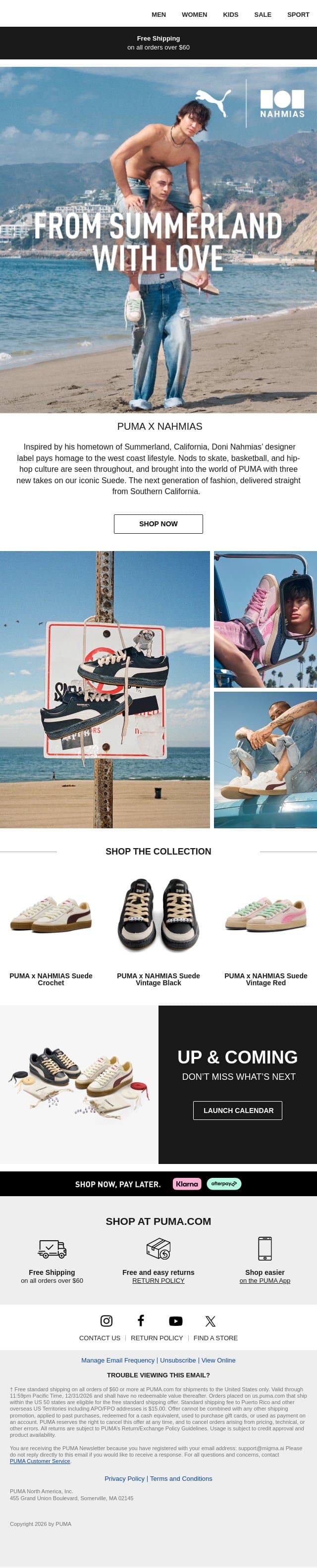 PUMA x NAHMIAS Has Arrived email from Puma screenshot
