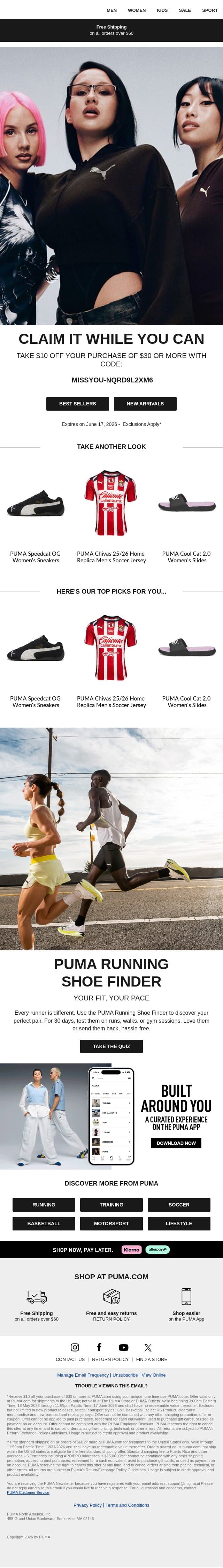 Here's $10 Off 🤩 email from Puma screenshot