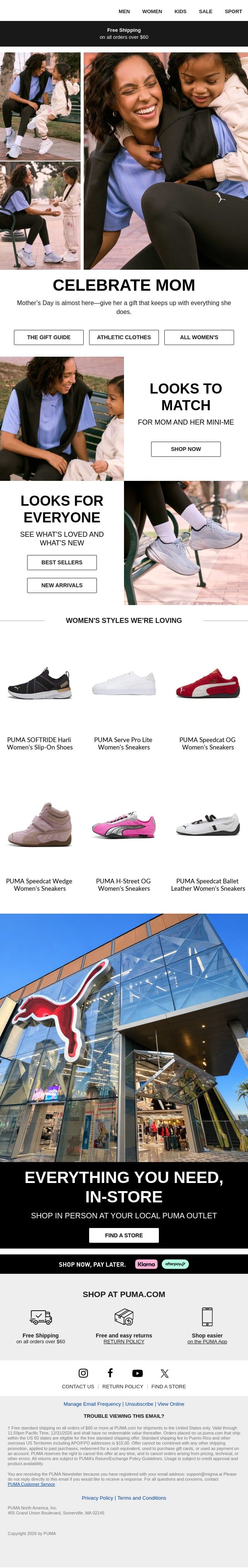 The Mother’s Day Edit email from Puma screenshot