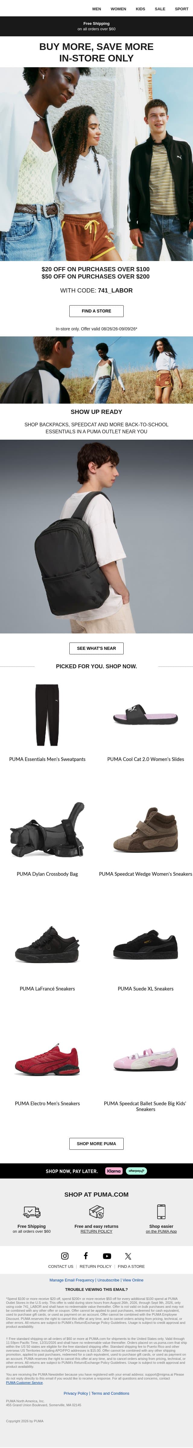 Labor Day Savings In-Store email from Puma screenshot