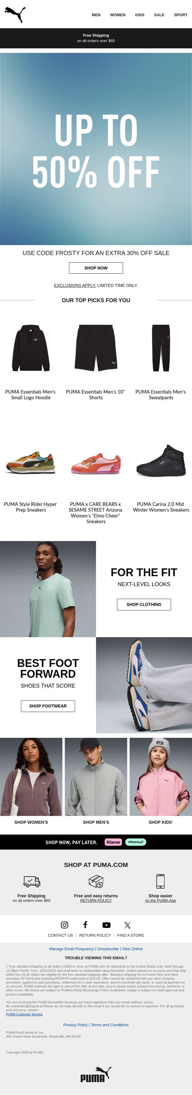 Take up to 50% Off Now email from Puma screenshot