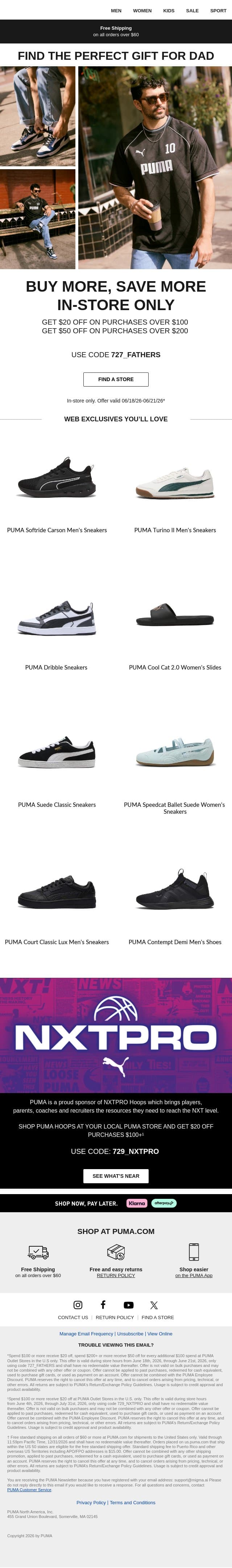 Gifts for Dad: Buy More, Save More email from Puma screenshot
