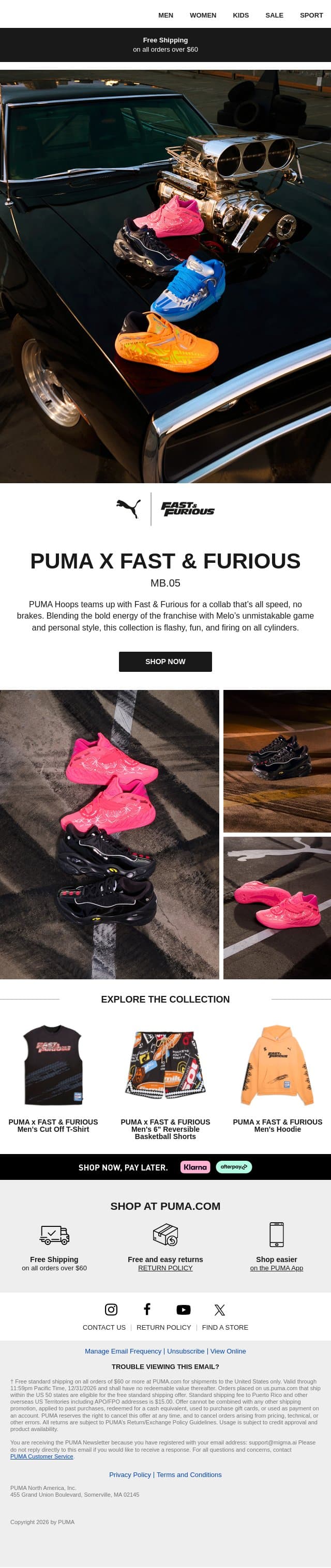 Enter: PUMA x FAST & FURIOUS email from Puma screenshot