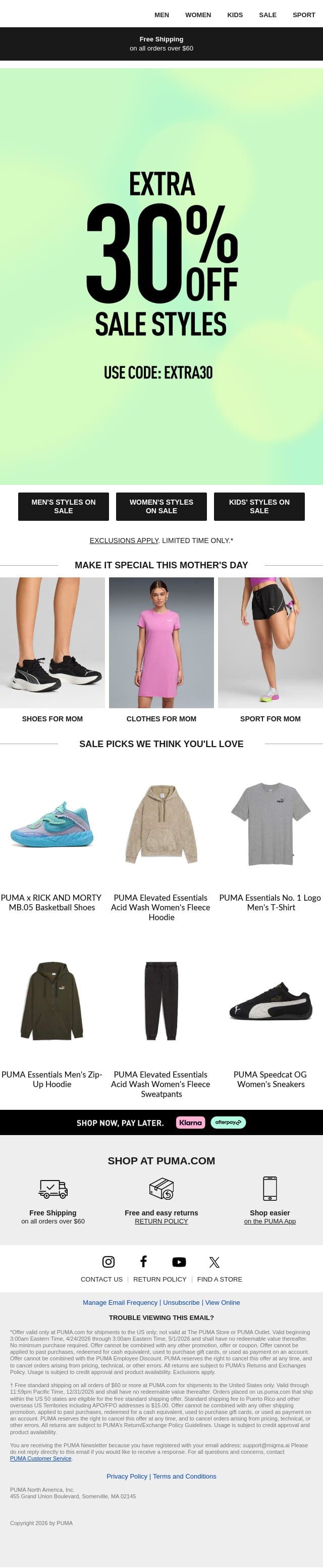 Treat Her: 30% Off Sale Styles email from Puma screenshot