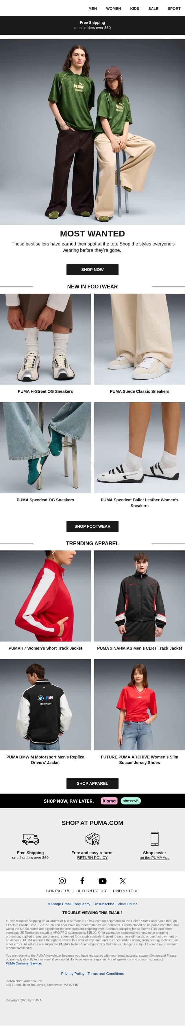 PUMA’s Most Wanted email from Puma screenshot