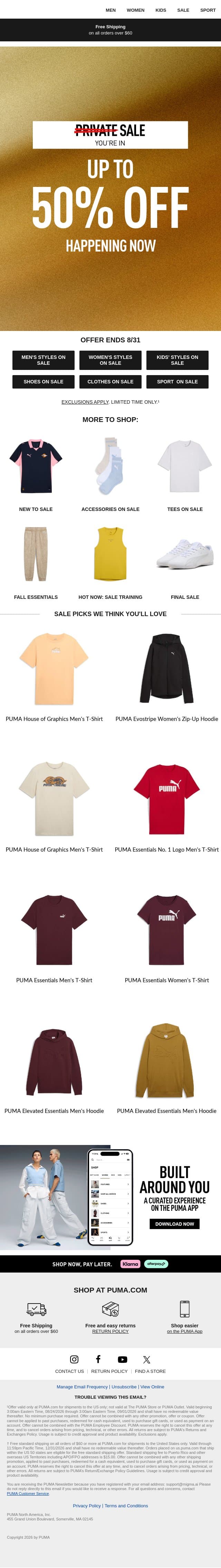 Up to 50% Off: Now On email from Puma screenshot