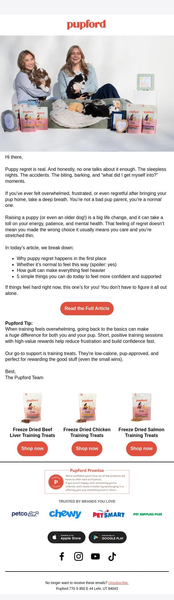 Puppy regret is real. email from Pupford screenshot
