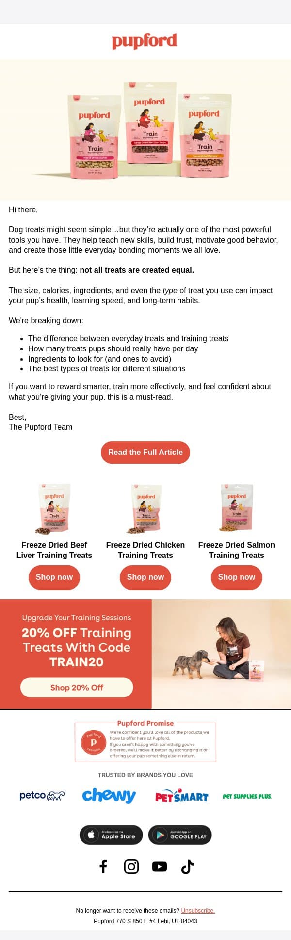 Are you giving treats the right way? email from Pupford screenshot