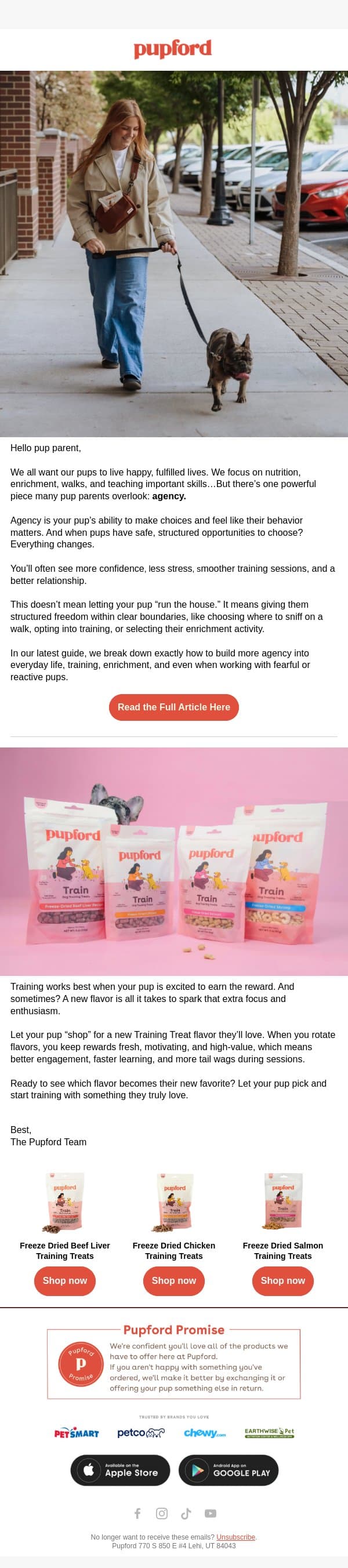The Secret to Calmer Walks & Better Training. email from Pupford screenshot