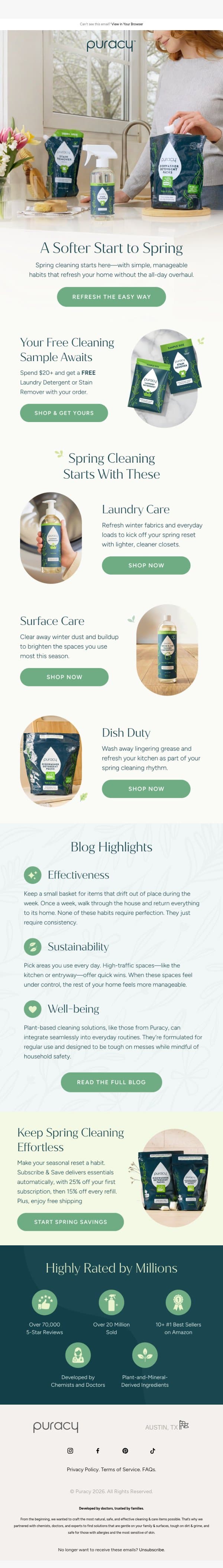 Enjoy a Cleaner Home this Spring! email from Puracy screenshot